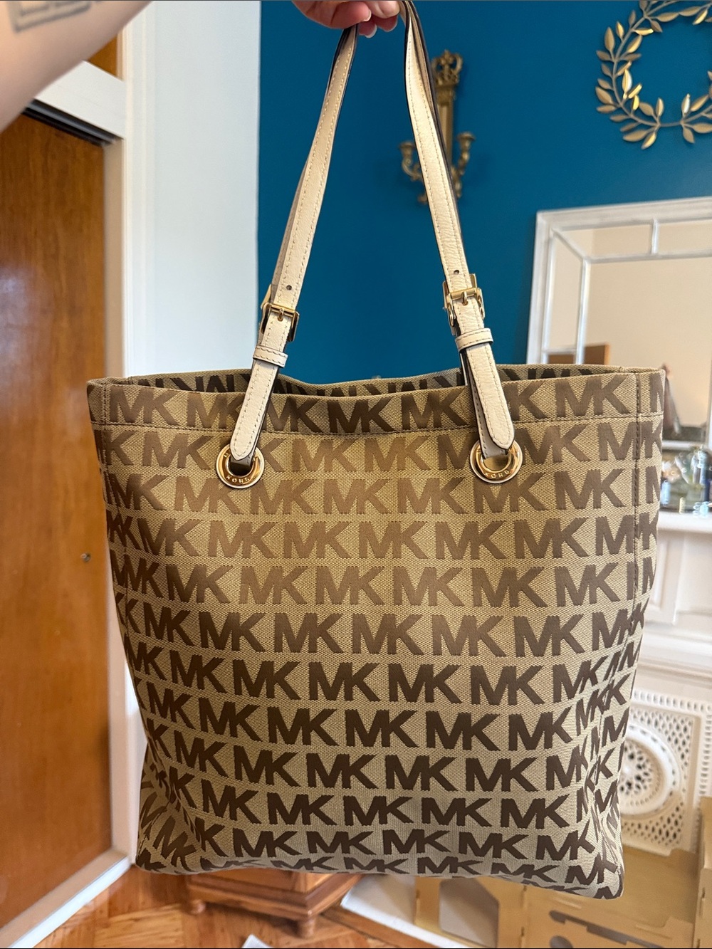 Michael Kors Brown and Beige MK Logo Tote